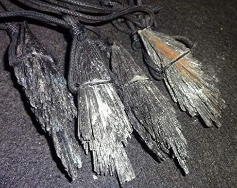 Raw Black Kyanite fan blade Rough Natural Crystal Healing Gemstone Wrapped Pendant with Soft Cord 22" Necklace in Saudi Arabia