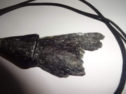 Raw Black Kyanite fan blade Rough Natural Crystal Healing Gemstone Wrapped Pendant with Soft Cord 22" Necklace in Saudi Arabia