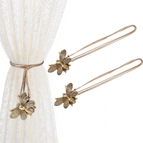 2 Piece Magnetic Curtain Holdbacks Flying Bee Curtain Holder Resin Curtains Tiebacks Vintage Drapes Ties Decorative Retro Tie Back Buckle Accessory for Home Office Kitchen Outdoor Balcony Window Decor in Saudi Arabia