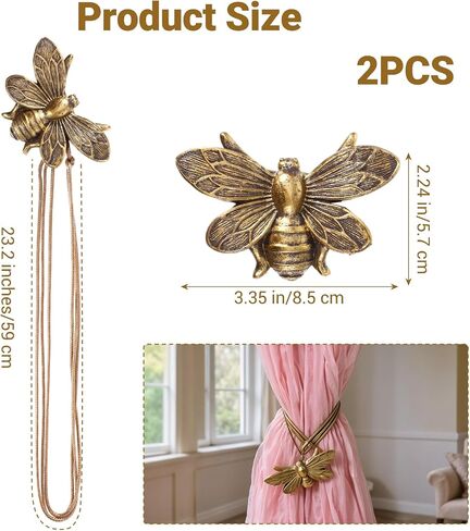 2 Piece Magnetic Curtain Holdbacks Flying Bee Curtain Holder Resin Curtains Tiebacks Vintage Drapes Ties Decorative Retro Tie Back Buckle Accessory for Home Office Kitchen Outdoor Balcony Window Decor in Saudi Arabia