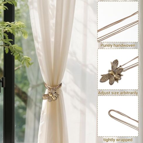 2 Piece Magnetic Curtain Holdbacks Flying Bee Curtain Holder Resin Curtains Tiebacks Vintage Drapes Ties Decorative Retro Tie Back Buckle Accessory for Home Office Kitchen Outdoor Balcony Window Decor in Saudi Arabia