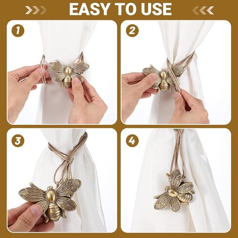 2 Piece Magnetic Curtain Holdbacks Flying Bee Curtain Holder Resin Curtains Tiebacks Vintage Drapes Ties Decorative Retro Tie Back Buckle Accessory for Home Office Kitchen Outdoor Balcony Window Decor in Saudi Arabia