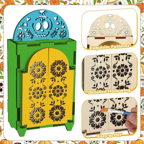 Chunful 3 Set Dia De Los Muertos Ofrenda Altar Decorations, Day of The Dead Wooden Shadow Box with Picture Frame, LED Candle Lights & Painting Kit for DIY Altar Ofrenda Remembrance Supplies in Saudi Arabia