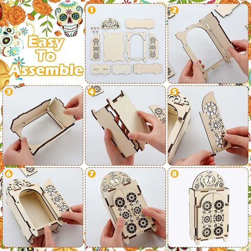 Chunful 3 Set Dia De Los Muertos Ofrenda Altar Decorations, Day of The Dead Wooden Shadow Box with Picture Frame, LED Candle Lights & Painting Kit for DIY Altar Ofrenda Remembrance Supplies in Saudi Arabia