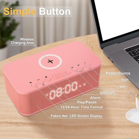 منبه زر غفوة كبير، منفذ شاحن USB لساعة رقمية، مكبر صوت بلوتوث منبه لغرفة النوم AUX USB مكبر صوت بلوتوث شحن لاسلكي 12/24 ساعة منبه مزدوج غفوة مؤقت نوم باهت، أصفر in Saudi Arabia