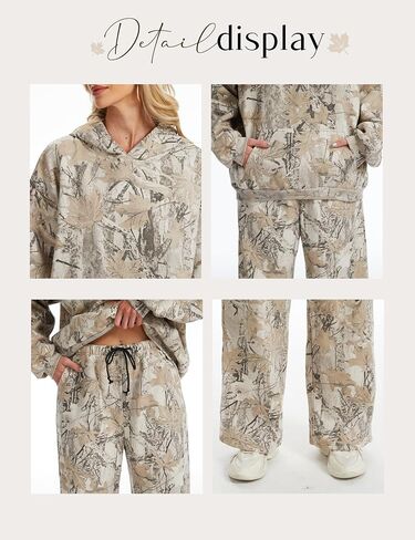 Womens 2 Piece Sweatsuits Fall Outfits Oversized Camo Hoodie Wide Leg Sweatpants Travel Lounge Matching Sweat Sets in Kuwait