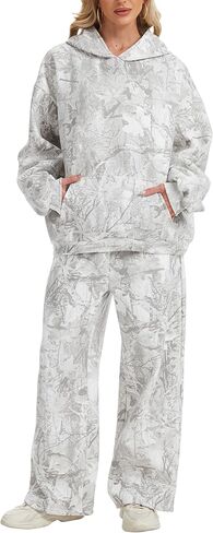 إمرأة 2 قطعة Sweatsuits ملابس الخريف المتضخم كامو هوديي واسعة الساق Sweatpants صالة السفر مطابقة العرق مجموعات in Kuwait