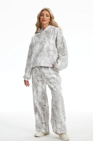 إمرأة 2 قطعة Sweatsuits ملابس الخريف المتضخم كامو هوديي واسعة الساق Sweatpants صالة السفر مطابقة العرق مجموعات in Kuwait