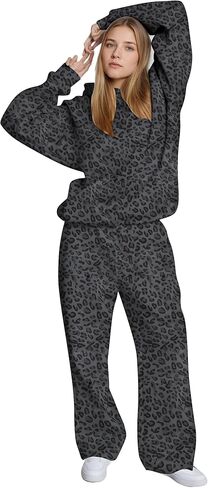 Womens 2 Piece Sweatsuits Fall Outfits Oversized Camo Hoodie Wide Leg Sweatpants Travel Lounge Matching Sweat Sets in Kuwait