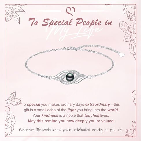 Tahitian Black Pearl Bracelet 18K White Gold Plated Sterling Silver Jewelry Gift for Wife Women Mom for Birthday Anniversary in Saudi Arabia