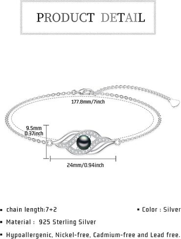 Tahitian Black Pearl Bracelet 18K White Gold Plated Sterling Silver Jewelry Gift for Wife Women Mom for Birthday Anniversary in Saudi Arabia