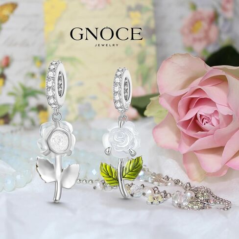 GNOCE Rose Flower Pendant Charms 925 Sterling Silver Flower Dangle Charm for Bracelet Jewelry Gift For Women Wife Fit Snake Chain Bracelets in Saudi Arabia