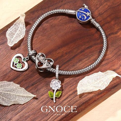 GNOCE Rose Flower Pendant Charms 925 Sterling Silver Flower Dangle Charm for Bracelet Jewelry Gift For Women Wife Fit Snake Chain Bracelets in Saudi Arabia