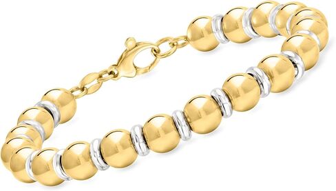 Ross-Simons Italian 18kt Gold Over Sterling and Sterling Silver Bead Bracelet in Saudi Arabia