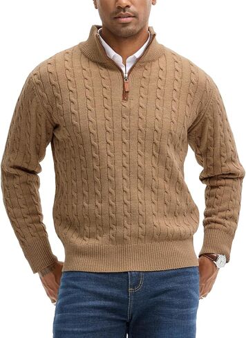 Men's Quarter Zip Pullover Sweaters Cable Knit Texture Slim Fit Mock Neck Sweaters in Saudi Arabia