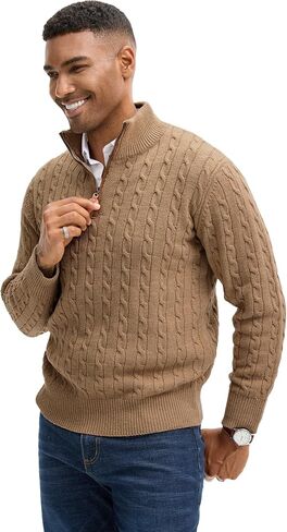 Men's Quarter Zip Pullover Sweaters Cable Knit Texture Slim Fit Mock Neck Sweaters in Saudi Arabia