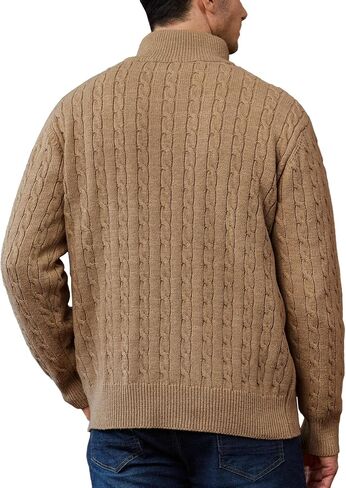 Men's Quarter Zip Pullover Sweaters Cable Knit Texture Slim Fit Mock Neck Sweaters in Saudi Arabia