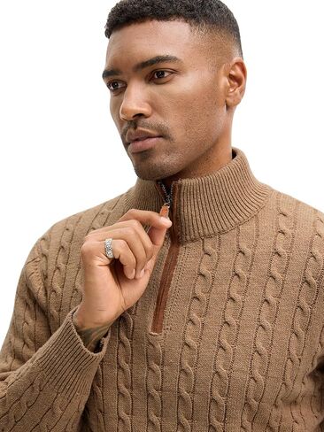 Men's Quarter Zip Pullover Sweaters Cable Knit Texture Slim Fit Mock Neck Sweaters in Saudi Arabia