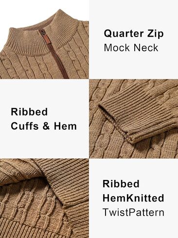 Men's Quarter Zip Pullover Sweaters Cable Knit Texture Slim Fit Mock Neck Sweaters in Saudi Arabia