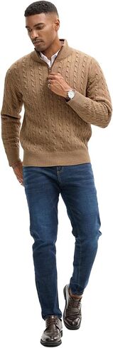 Men's Quarter Zip Pullover Sweaters Cable Knit Texture Slim Fit Mock Neck Sweaters in Saudi Arabia