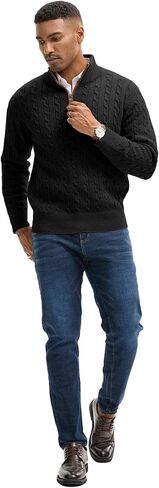 كنزة صوفية للرجال بسحاب ربعي وسترات ذات نسيج محبوك بقصة ضيقة وسترات ذات رقبة وهمية in Kuwait