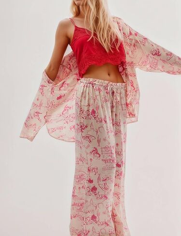 Women's 2-Piece Satin Pajama Set Floral Silk Sleepwear Set Soft Printed Oversized Pajama Lightweight Breathable Pjs in Kuwait