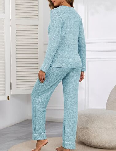 HALCYEEN Women's Pajama Sets Long Sleeve Button Down Sleepwear Nightwear Soft Pjs Lounge Sets S-XXL in Saudi Arabia