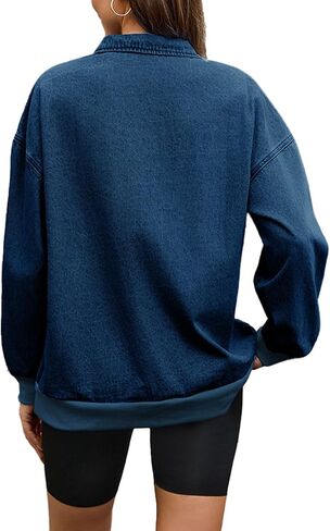 بلوزات نسائية نصف سحاب من الدينيم، قميص طويل الأكمام، بلوفر جان، هوديس in Kuwait