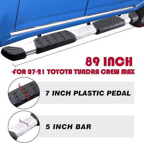 لوحات تشغيل جانبية من COMNOVA قضبان Nerf متوافقة مع 07-21 Toyota Tundra Crew Max (4 أبواب بالحجم الكامل)، قضبان خطوة غير قابلة للصدأ على طراز OE مقاس 5 بوصات. لا تناسب تندرا 2022-2025. in Kuwait