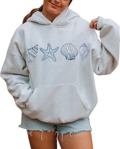 Embroidered Hoodies for Women Teen Girl Y2k Long Sleeve Beach Graphic Print Oversized Hooded Sweatshirt in Kuwait