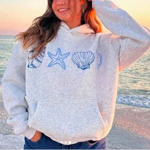 Embroidered Hoodies for Women Teen Girl Y2k Long Sleeve Beach Graphic Print Oversized Hooded Sweatshirt in Kuwait