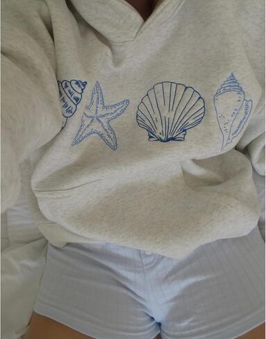 Embroidered Hoodies for Women Teen Girl Y2k Long Sleeve Beach Graphic Print Oversized Hooded Sweatshirt in Kuwait