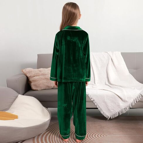 Weixinbuy Girls Velvet Pajamas Set Long Sleeve Solid Laple Pajama Button-Up Sleepwear 4-14Y Kids Fall Winter Clothes Outfits in Saudi Arabia