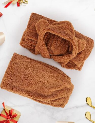 Girl's Fleece Pajama Sets Cute Plush 2-Piece Winter Warm Loungewear Pants Sets with Ears in Kuwait