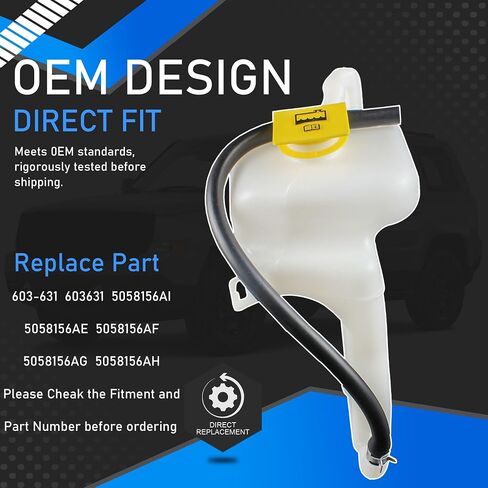 Engine Radiator Coolant Overflow Reservoir Tank with Cap Compatible with 2007-2012 Dodge Caliber 2007-2017 Jeep Compass Patriot Replaces 603-631 5058156AI 5058156AE in Saudi Arabia