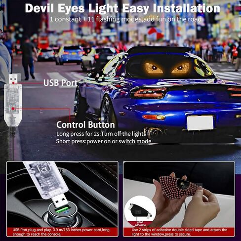 Devil Eyes Light for Cars,Dynamic Devil Eyes Led Car Lights,Devil Eyes Light for Car Windshield,USB Plug & Play Car Eyes LED Light with 12 Modes,Eye Signal Light for Car (Red) in Saudi Arabia