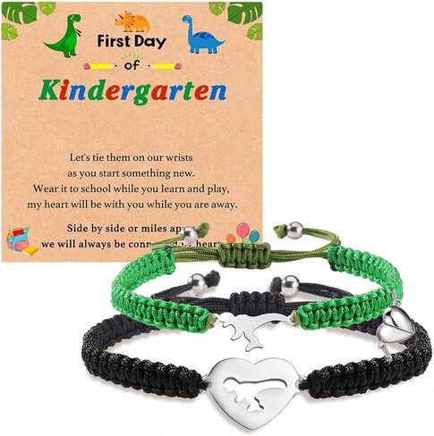 2Pcs First Day of Kindergarten School Bracelet for Mommy and Me,Matching Dinosaur Bracelets for Mother Son Daughter in Kuwait
