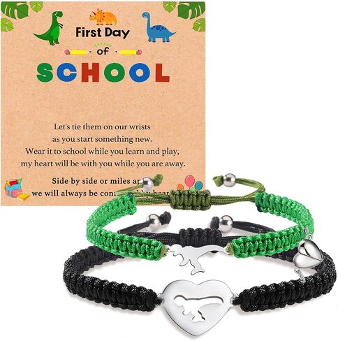 2Pcs First Day of Kindergarten School Bracelet for Mommy and Me,Matching Dinosaur Bracelets for Mother Son Daughter in Kuwait