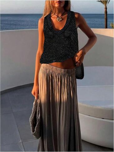 سترة نسائية من MakeMeChic مزينة بالترتر اللامع بدون أكمام، قمصان بدون أكمام متماسكة للخروج in Kuwait