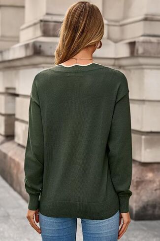 Dokotoo Women's Sweaters Casual V Neck Long Sleeve Lightweight Sweaters Loose Solid Fall Tops Pullover Sweater in Saudi Arabia
