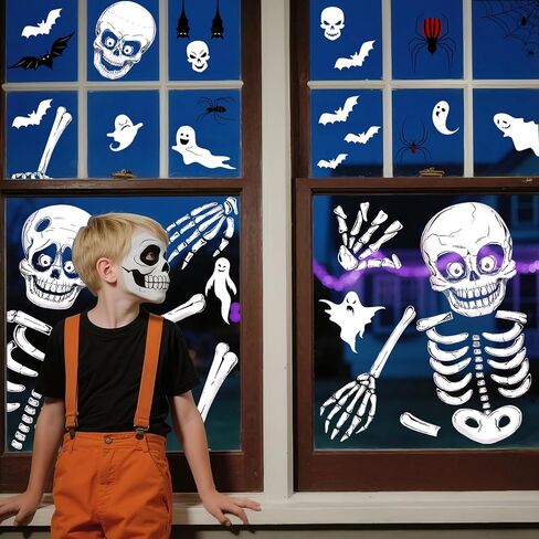 Halloween Window Clings, 9 Sheets Halloween Window Decorations Stickers Double-Sided Window Decal Scary Black Bat Ghosts Stickers,Happy Halloween Window Clings for Halloween Party Decoration in Saudi Arabia