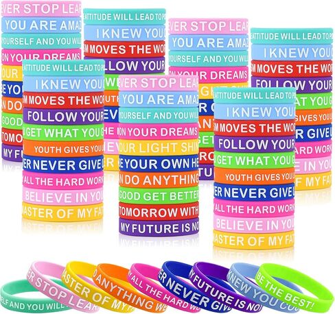 Motivational Quote Silicone Wristbands Colored Inspirational Rubber Bracelets Stretch Unisex Wristbands for Women Men Kids Teen 20 Styles in Kuwait