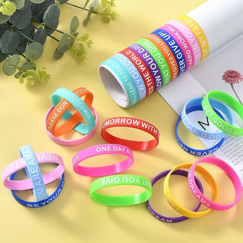Motivational Quote Silicone Wristbands Colored Inspirational Rubber Bracelets Stretch Unisex Wristbands for Women Men Kids Teen 20 Styles in Kuwait