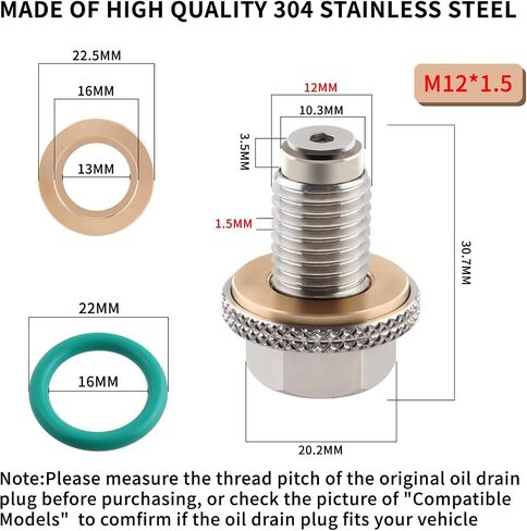M12x1.5 Magnetic Oil Drain Plug, 304 Stainless Steel Oil Pan Drain Nut with 4 PCS Copper Washer Anti Leakage, Fits Most of Polaris, Arctic Cat, Honda, BMW, Replace 7052306,S9280012000 in Saudi Arabia