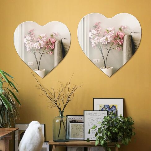 2PCS Acrylic Mirrors for Wall, Cute Mirror for Girls Bedroom, Stick On Mirrors for Wall, Can Also Be Used for Living Room, Dining Room, Study Mirror etc (Heart, 11.8X11.8in) in Saudi Arabia