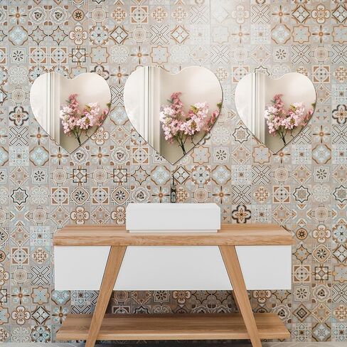 2PCS Acrylic Mirrors for Wall, Cute Mirror for Girls Bedroom, Stick On Mirrors for Wall, Can Also Be Used for Living Room, Dining Room, Study Mirror etc (Heart, 11.8X11.8in) in Saudi Arabia