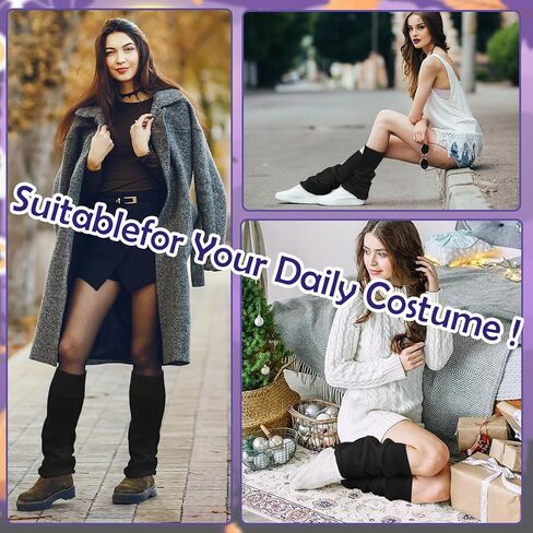 Black Leg Warmers, Y2k Leg Warmers for Girls Women, Cute Knitted Socks kawaii Lolita Harajuku Goth Accessories in Kuwait