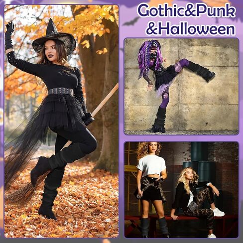 Black Leg Warmers, Y2k Leg Warmers for Girls Women, Cute Knitted Socks kawaii Lolita Harajuku Goth Accessories in Kuwait