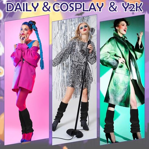 Black Leg Warmers, Y2k Leg Warmers for Girls Women, Cute Knitted Socks kawaii Lolita Harajuku Goth Accessories in Kuwait