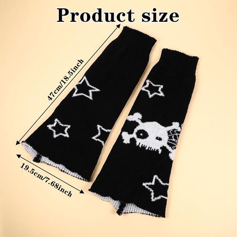 تدفئة الساق القوطي Y2K تدفئة الساق اللطيفة للفتيات النساء الهالوين Kawaii 80s الحفلات الرياضية Y2K Goth Accessories جمجمة ستار أسود أبيض تدفئة الساق (يمكن ارتداء الجوارب على كلا الجانبين) in Saudi Arabia